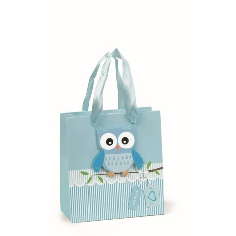 SHOPPER CON GUFO AZZURRO 14.5X6.5X10CM